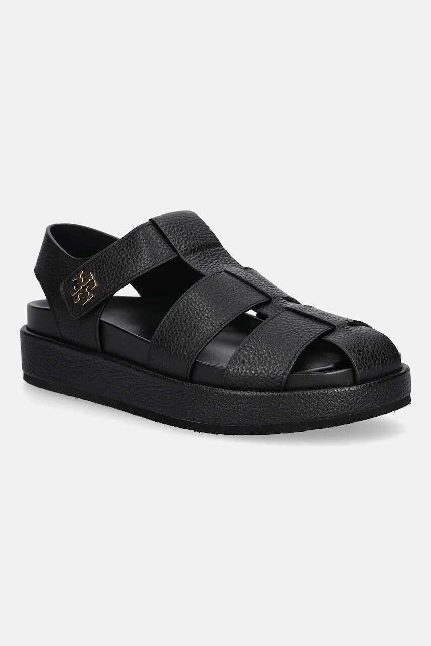 Kožené sandále Tory Burch Kira Fisherman Sport Sandal čierna farba, na platforme, 170584-006