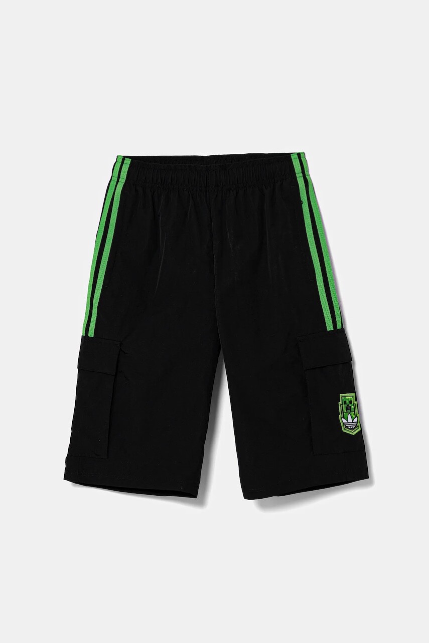 Detské krátke nohavice adidas Originals MINECRAFT čierna farba, s nášivkou, nastaviteľný pás KD9832