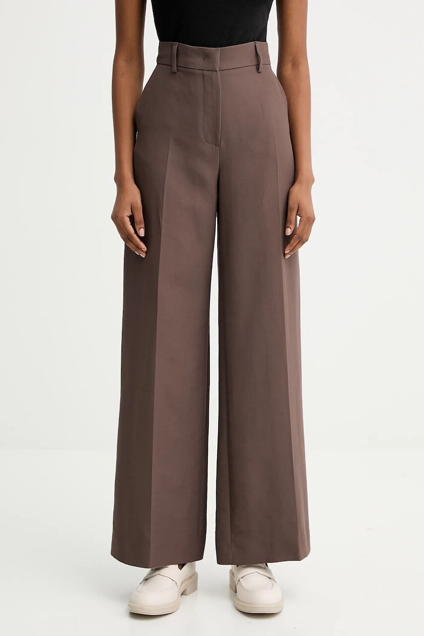Nohavice Weekend Max Mara BALLO hnedá farba, široké, vysoký pás, 2525136151600