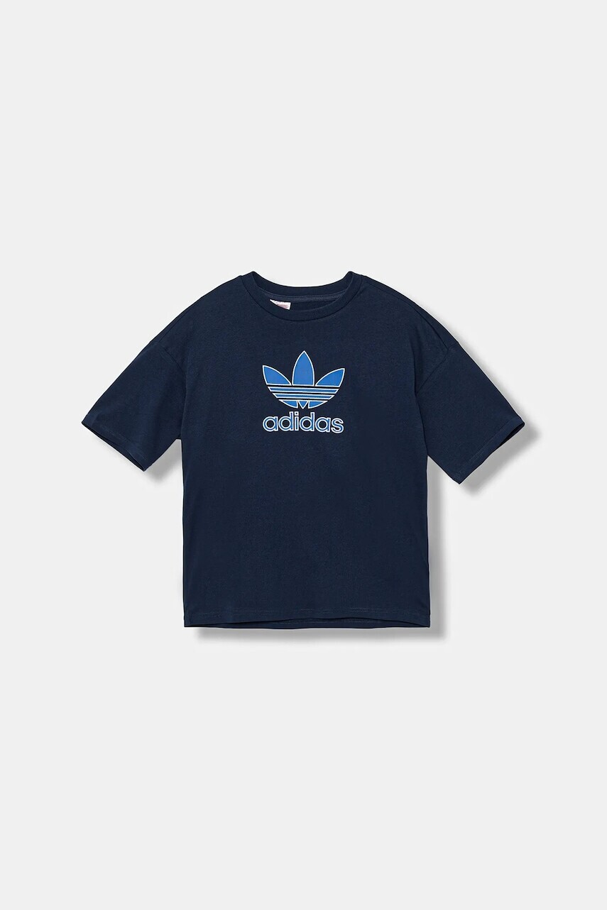Detské bavlnené tričko adidas Originals tmavomodrá farba, s nášivkou, JV8558