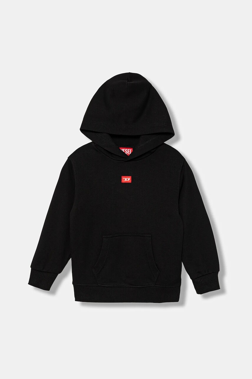 Detská bavlnená mikina Diesel SXGINHOOD OVER SWEAT-SHIRT čierna farba, s kapucňou, melanžová, J02502