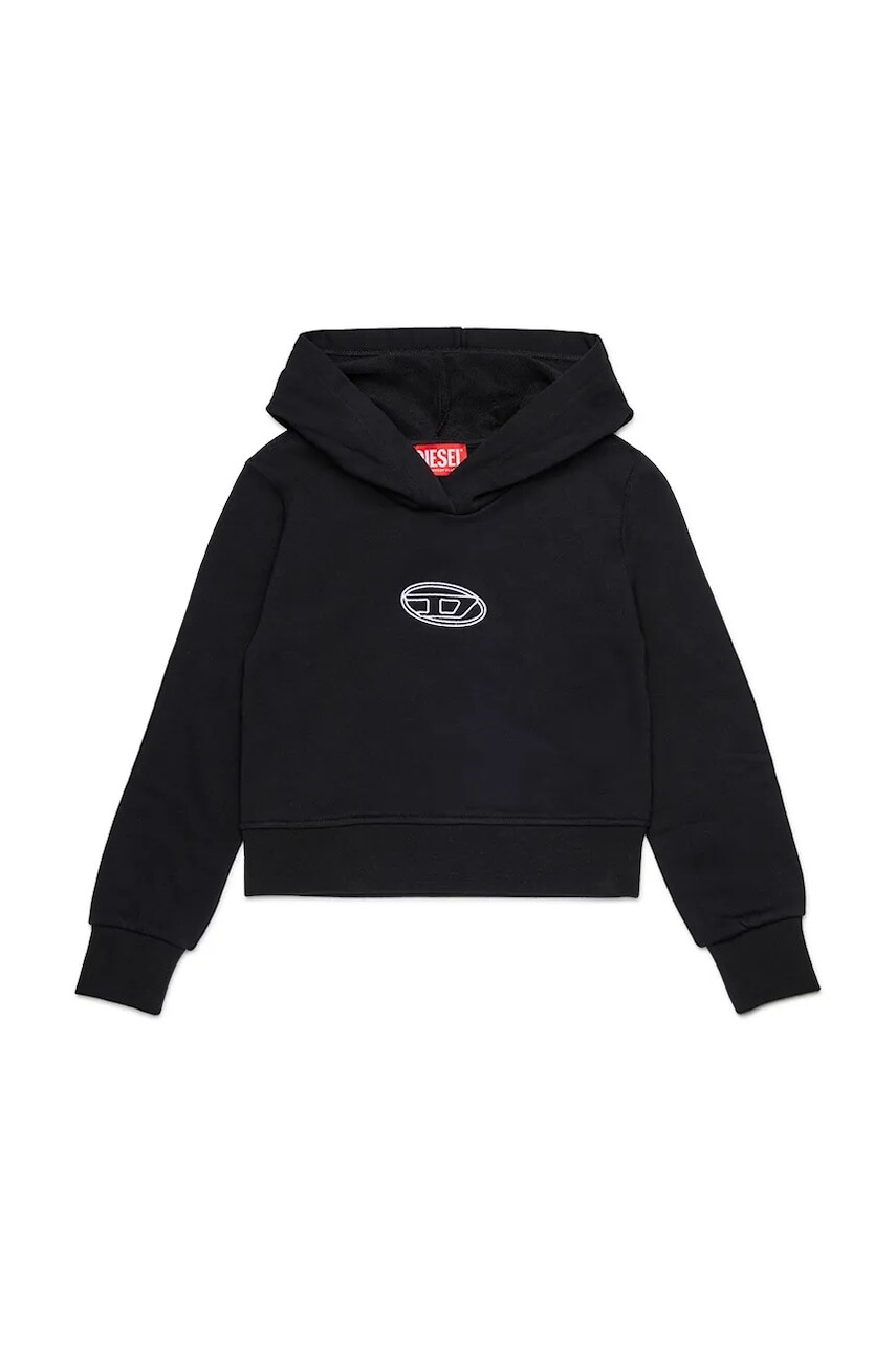 Detská bavlnená mikina Diesel SASYHOOD SWEAT-SHIRT čierna farba, s kapucňou, s potlačou, J02416