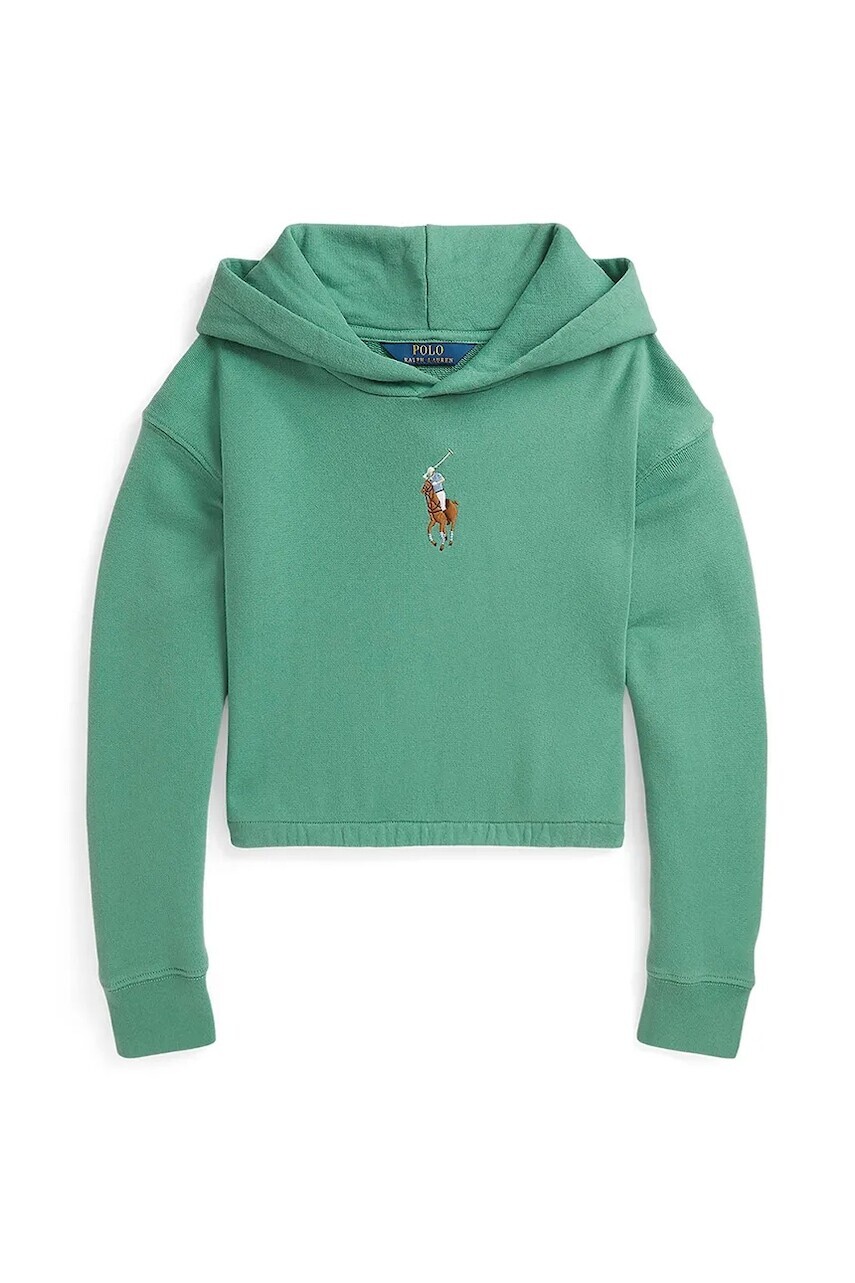 Detská mikina Polo Ralph Lauren zelená farba, s kapucňou, jednofarebná, 313970990001