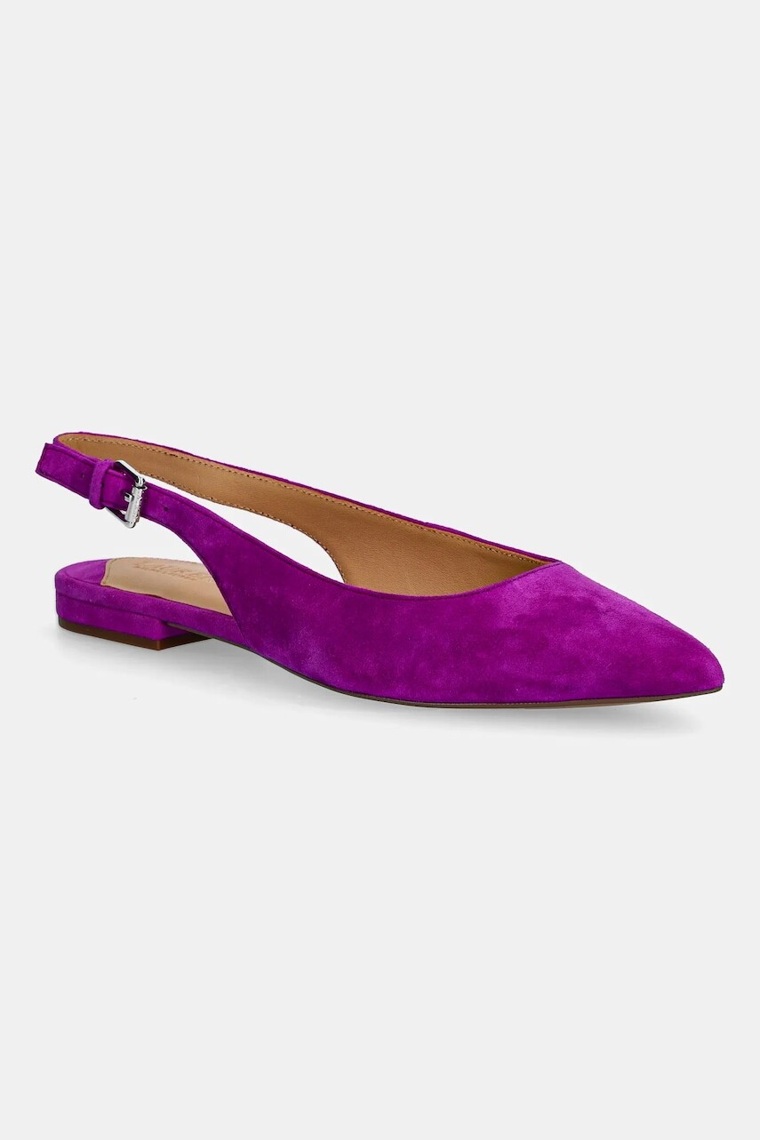 Nubukové balerínky Lauren Ralph Lauren Londyn Slbck fialová farba, s otvorenou pätou, 802967746007