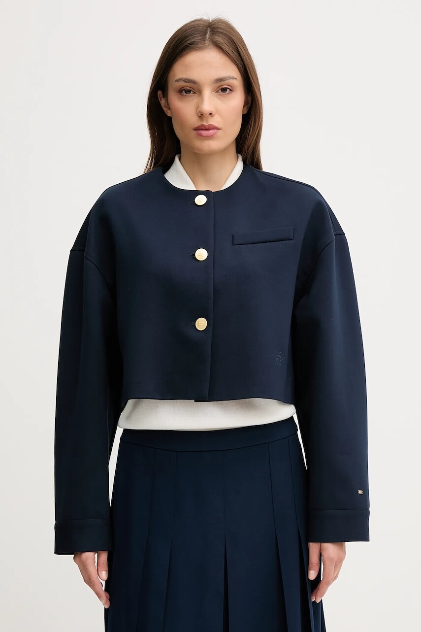 Sako Tommy Hilfiger tmavomodrá farba, oversize, jednofarebné, WW0WW46519