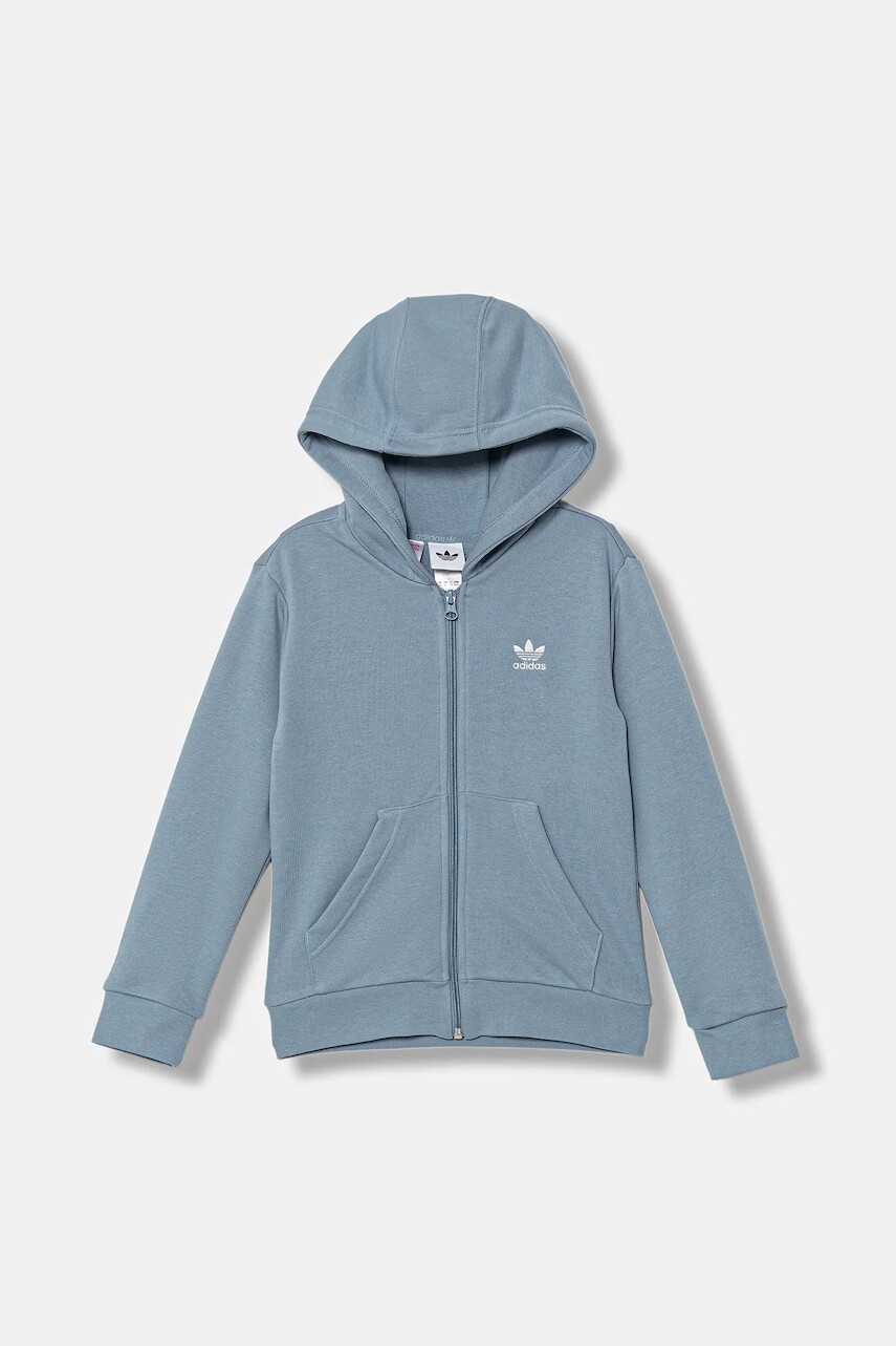Detská mikina adidas Originals modrá farba, s kapucňou, jednofarebná, JX2791