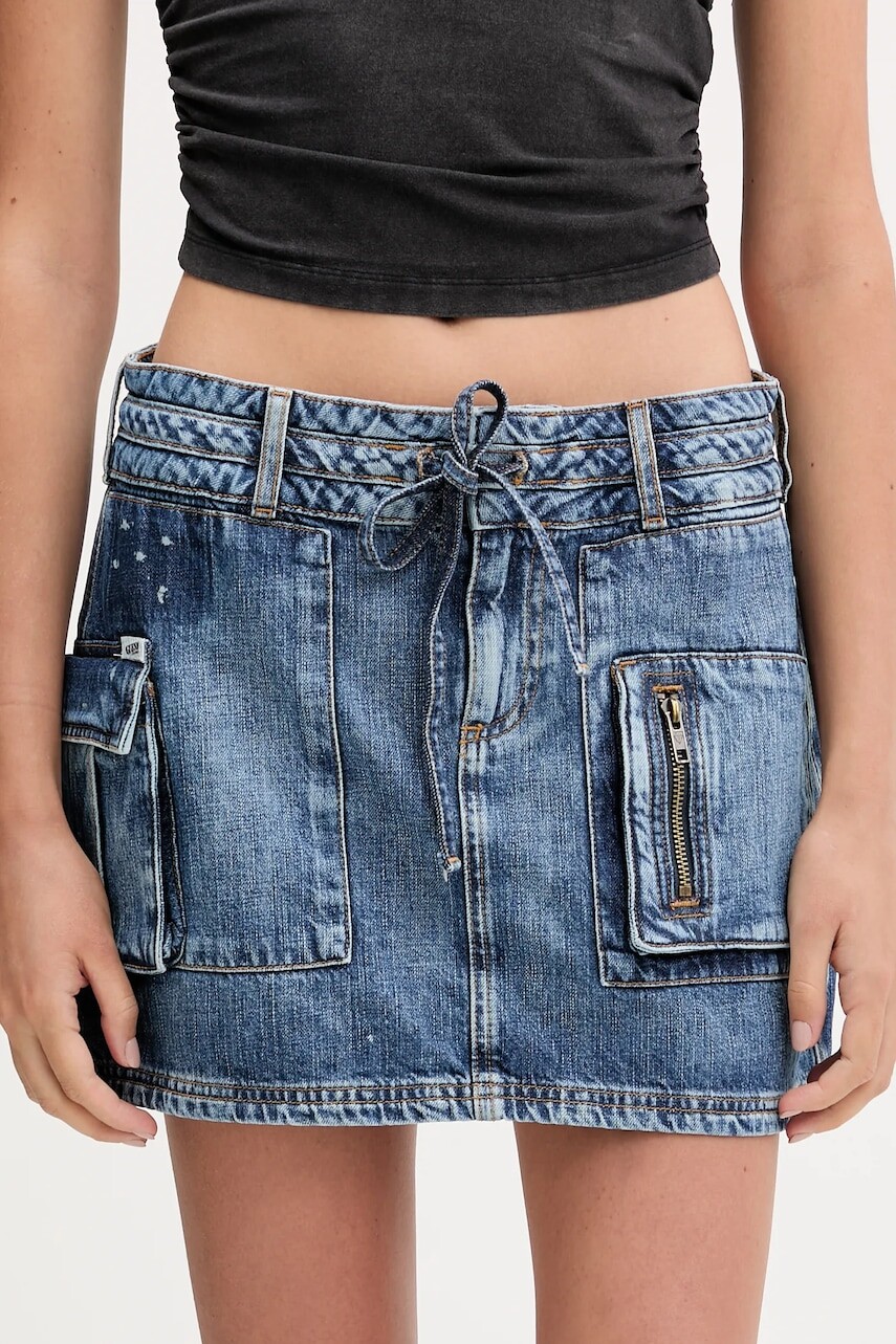 Rifľová sukňa Guess Originals HARRINGTON modrá farba, mini, puzdrová, W5YD0L D5R01