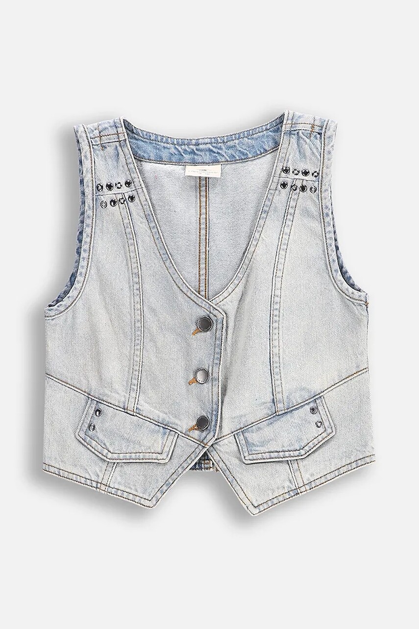 Detská vesta Coccodrillo šedá farba, JEANS COLLECTION GIRL