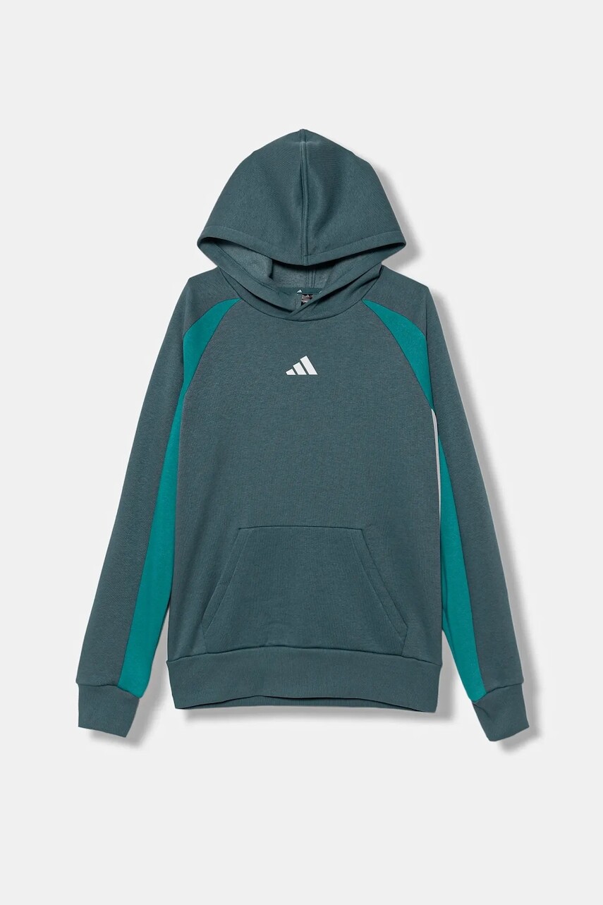 Detská mikina adidas zelená farba, s kapucňou, vzorovaná, JW2490