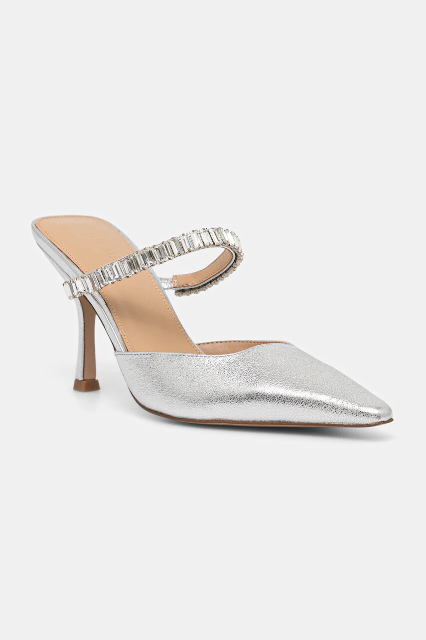 Kožené šľapky Steve Madden Brecki-R strieborná farba, na vysokom podpätku, 11003897