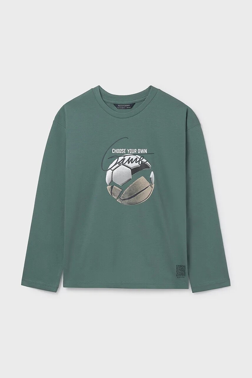 Bavlnené tričko s dlhým rukávom Mayoral zelená farba, 7003