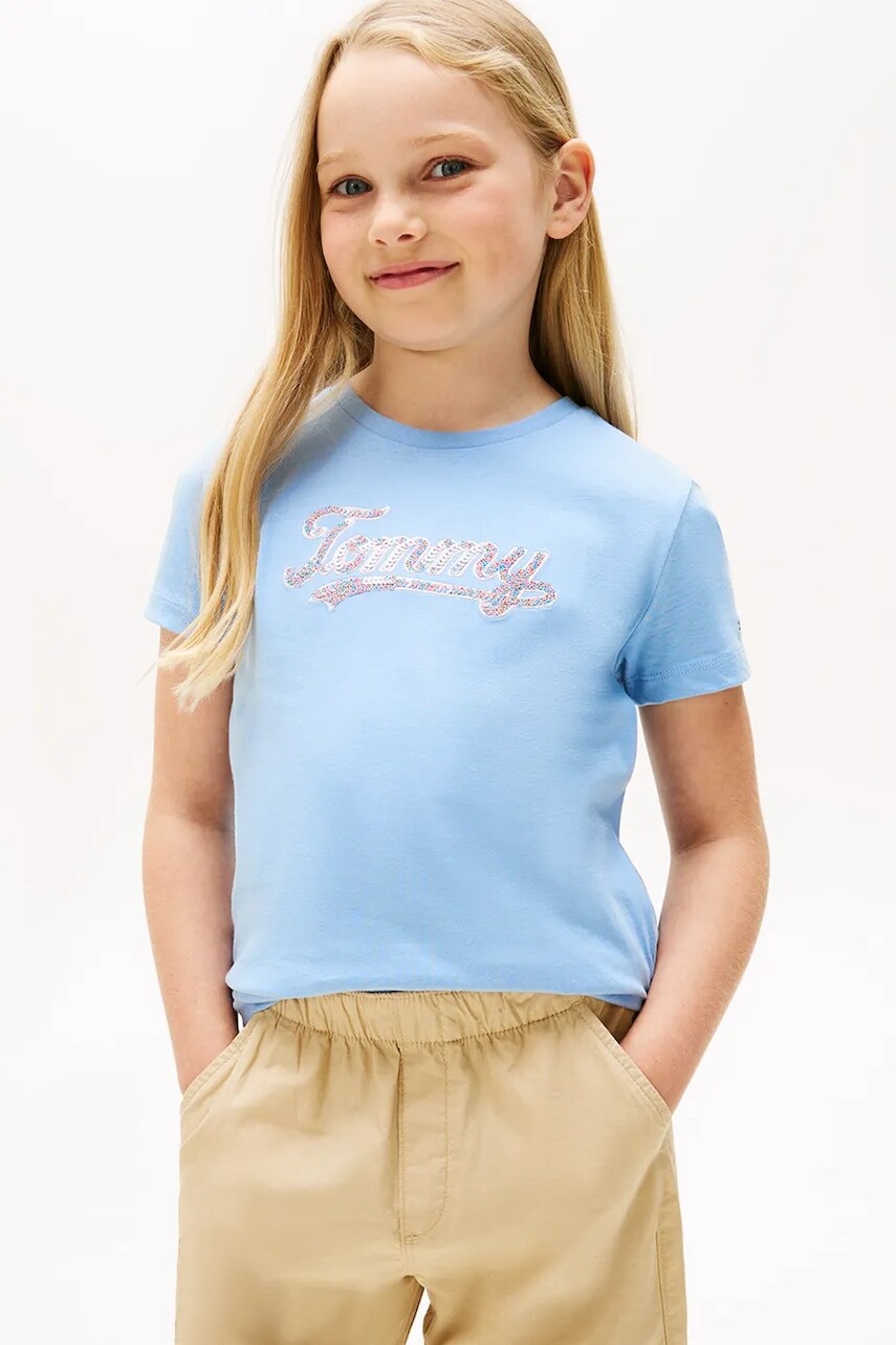 Detské bavlnené tričko Tommy Hilfiger modrá farba, KG0KG08637
