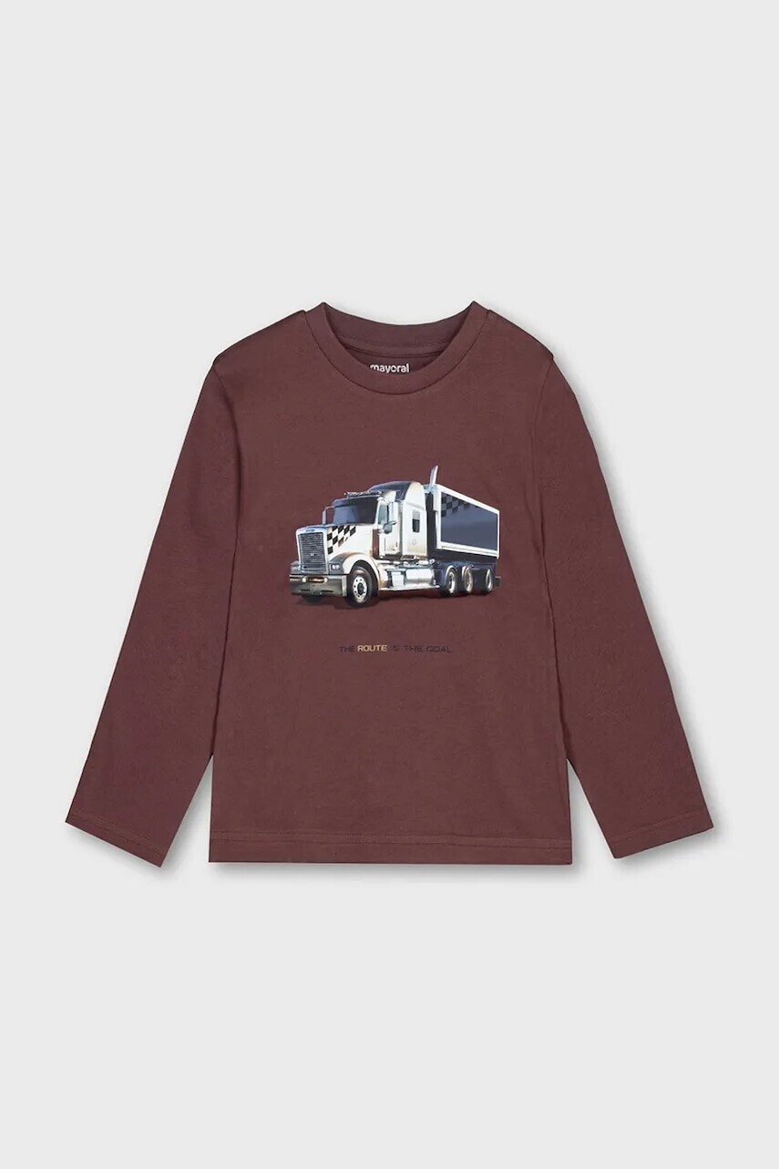 Detská bavlnená košeľa s dlhým rukávom Mayoral bordová farba, s potlačou, 4085