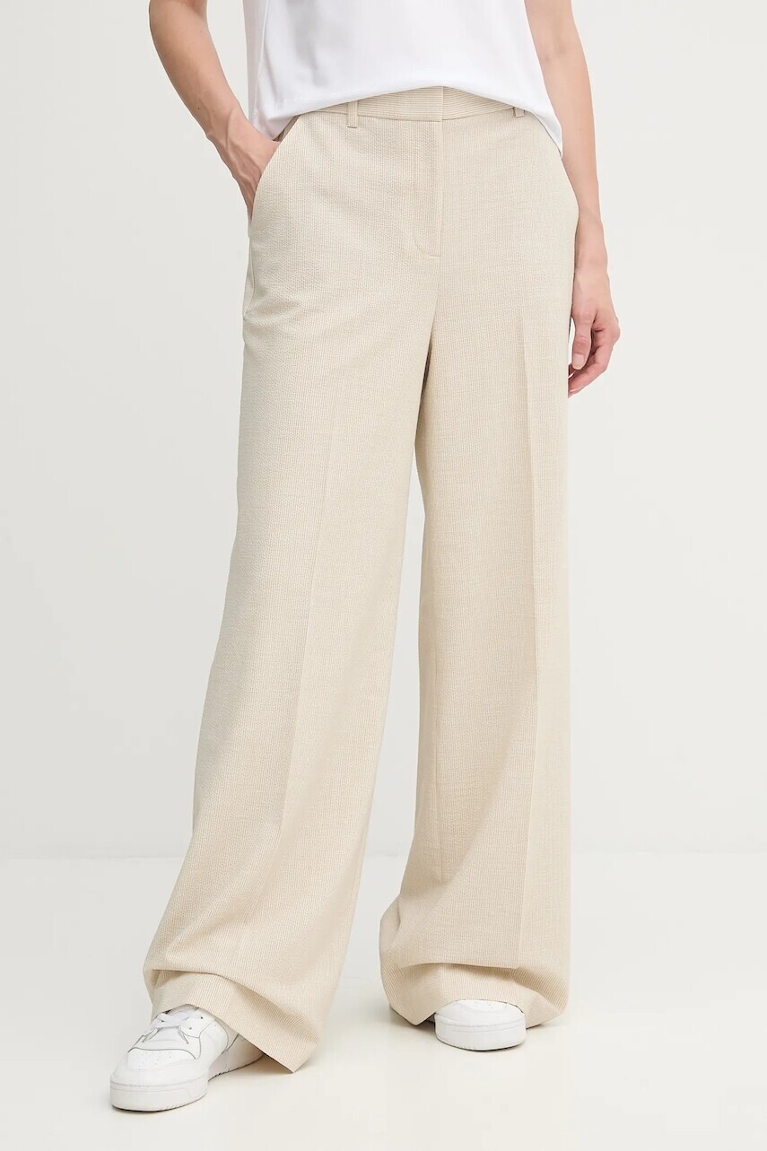 Nohavice Dkny béžová farba, široké, vysoký pás, UD5PS051
