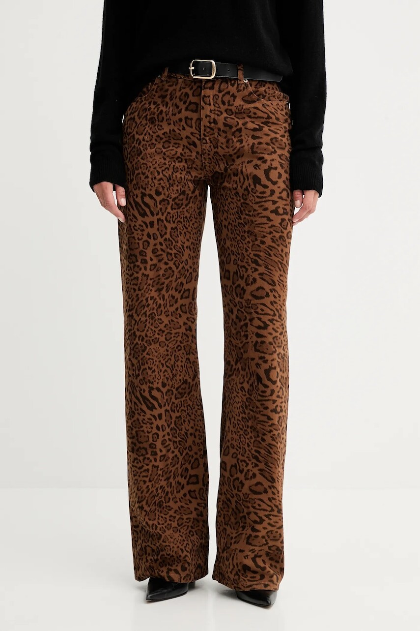 Bavlnené nohavice Twinset hnedá farba, rovný strih, vysoký pás, 252TP2580