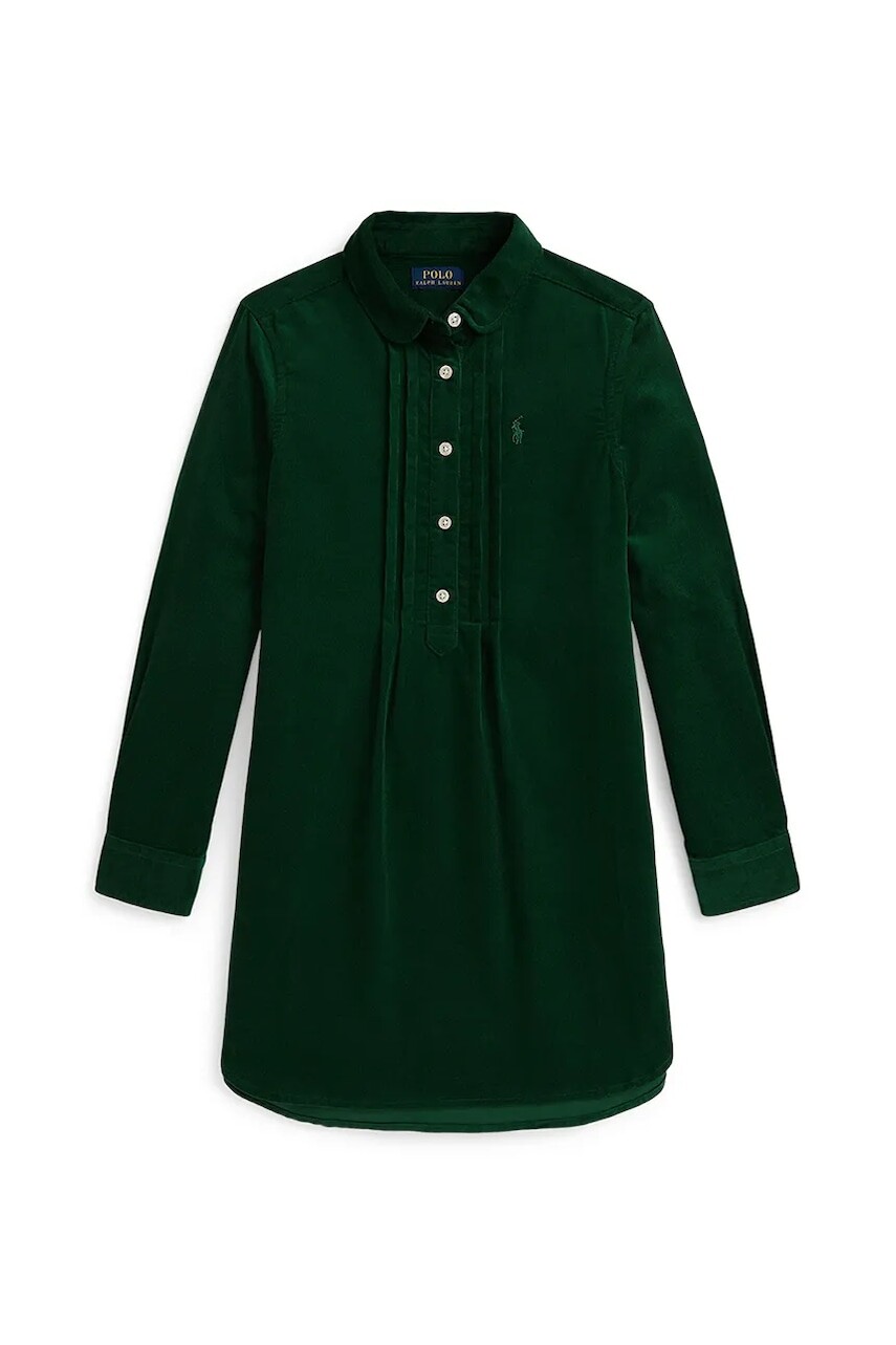 Dievčenské bavlnené šaty Polo Ralph Lauren zelená farba, mini, rovný strih, 313A98220001
