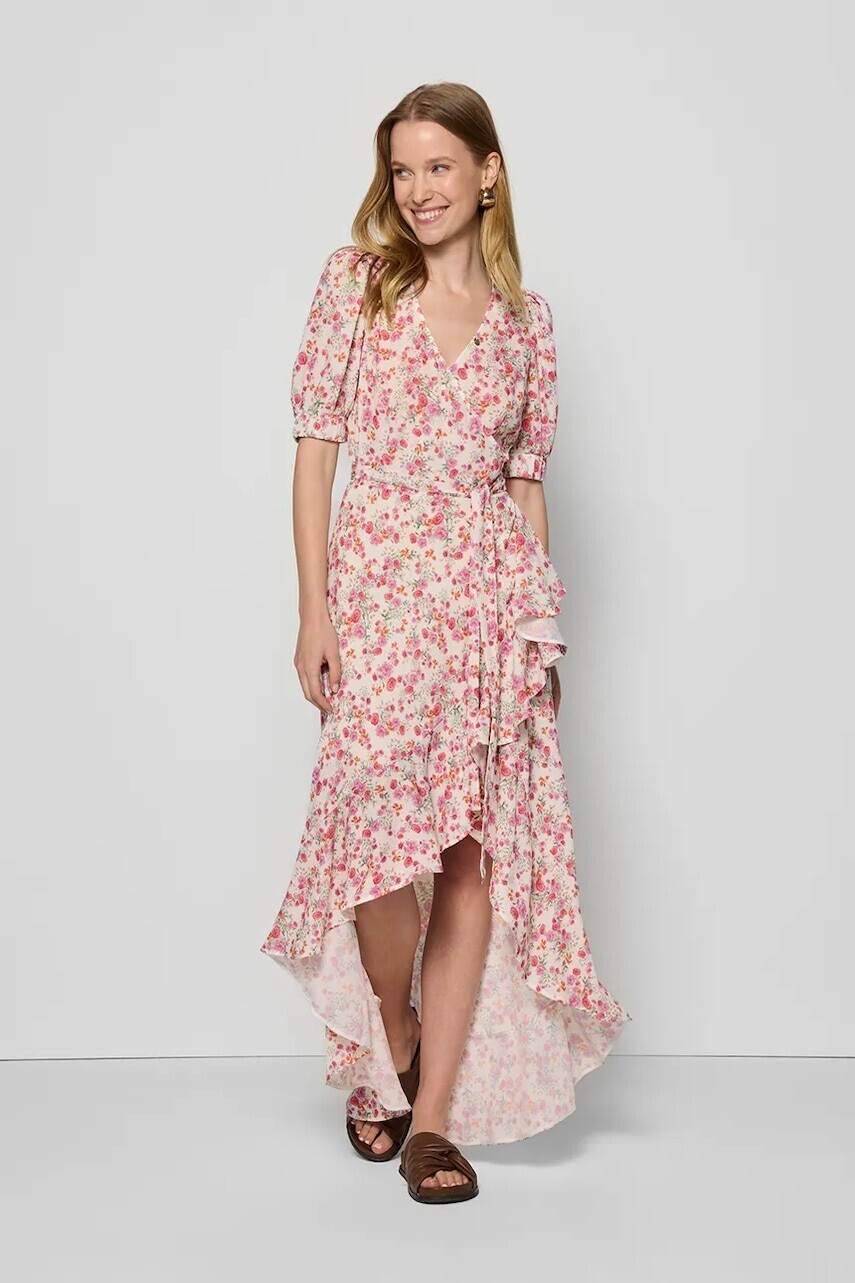 Šaty Bizuu ISLAY ružová farba, midi, áčkový strih, ISLAY MULTIKOLOR