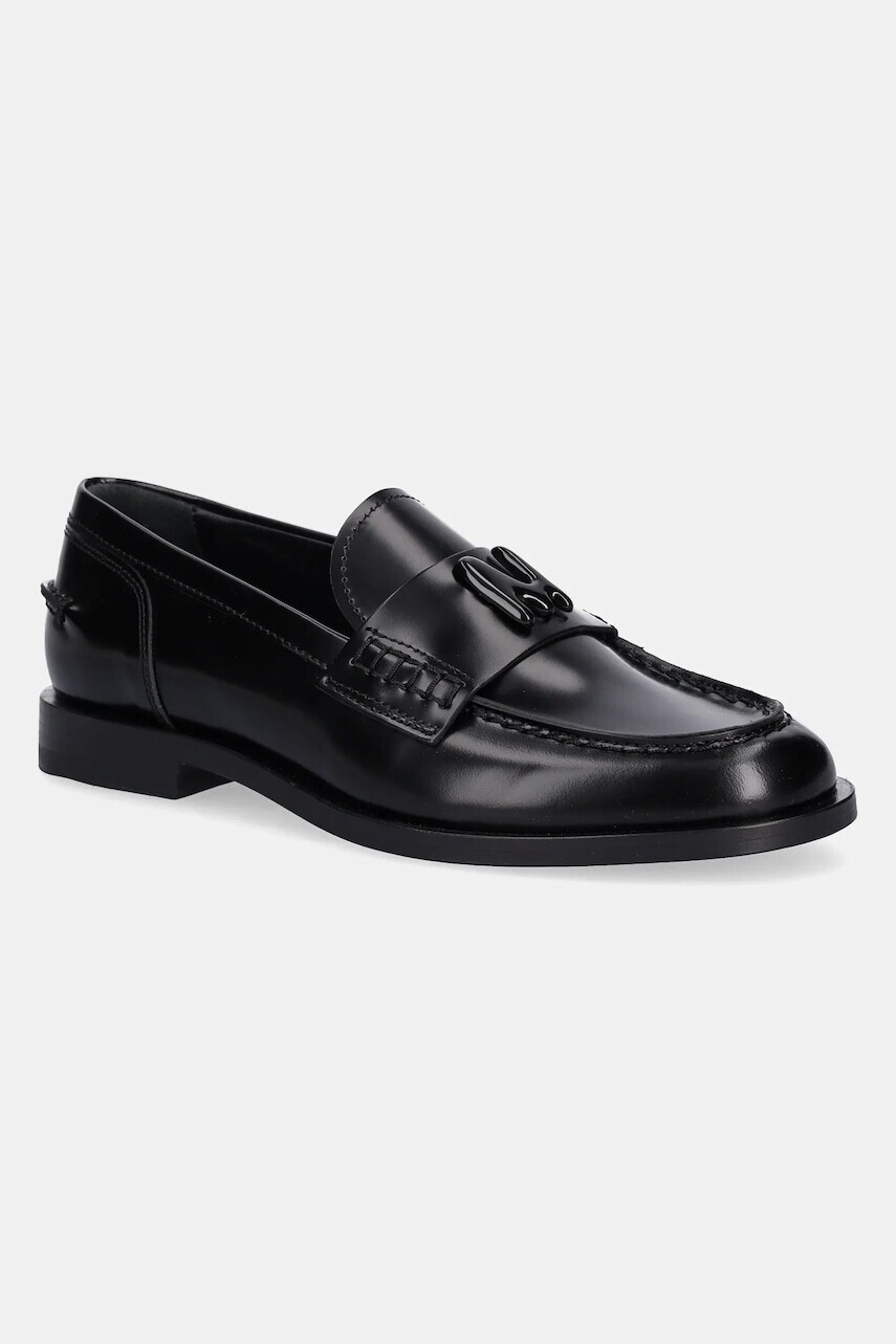 Kožené mokasíny MSGM čierna farba, na plochom podpätku, 3941MDS152 954