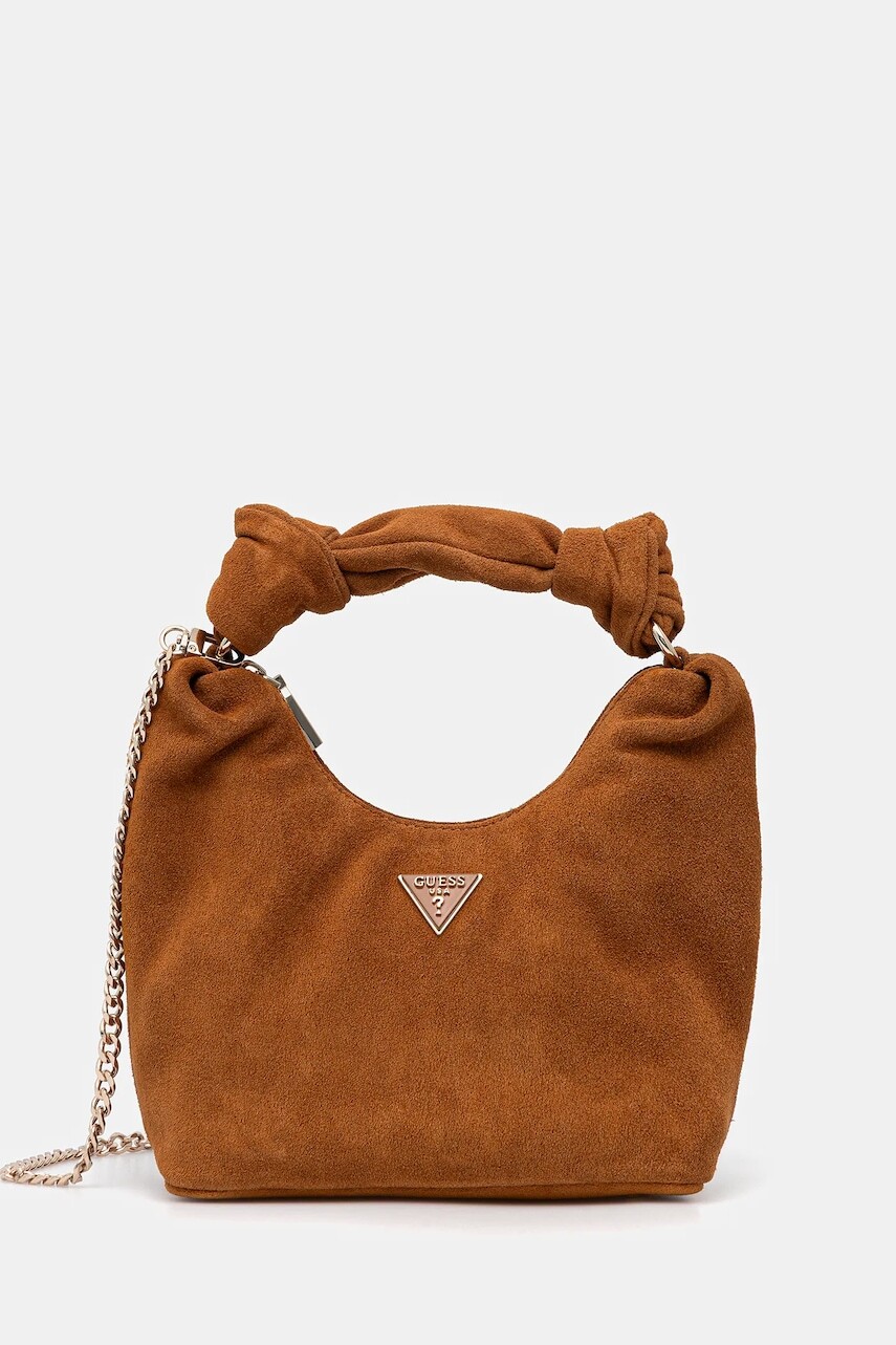 Semišová kabelka Guess ISOTTA hnedá farba, HWSG96 60010