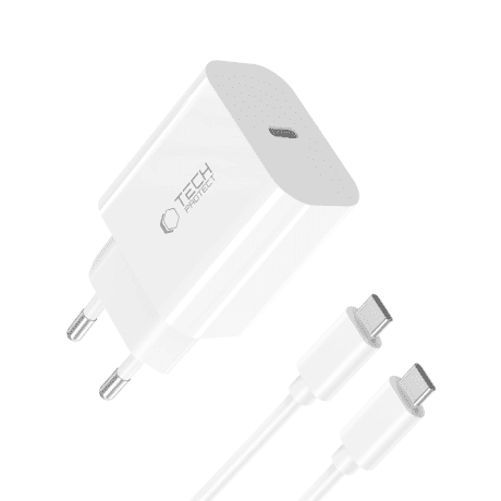 Tech-Protect NC20W sieťová nabíjačka USB-C PD 20W + kábel USB-C, biela
