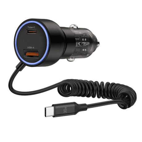 Tech-Protect CC05 autonabíjačka USB / USB-C 60W PD + kábel USB-C, čierna