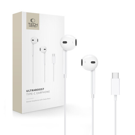 Tech-Protect Ultraboost slúchadlá do uší USB-C, biele