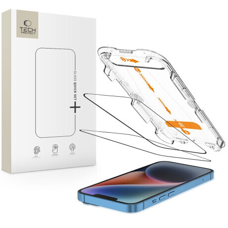 Tech-Protect Quick Set 2x ochranné sklo na iPhone 13 / 13 Pro / 14 / 16e, čierne