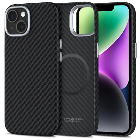 Tech-Protect Ion Carbon MagSafe kryt na iPhone 14, čierny/strieborný