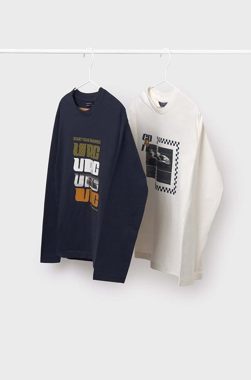 Detská bavlnená košeľa s dlhým rukávom Mayoral 2-pak tmavomodrá farba, s potlačou, 7090