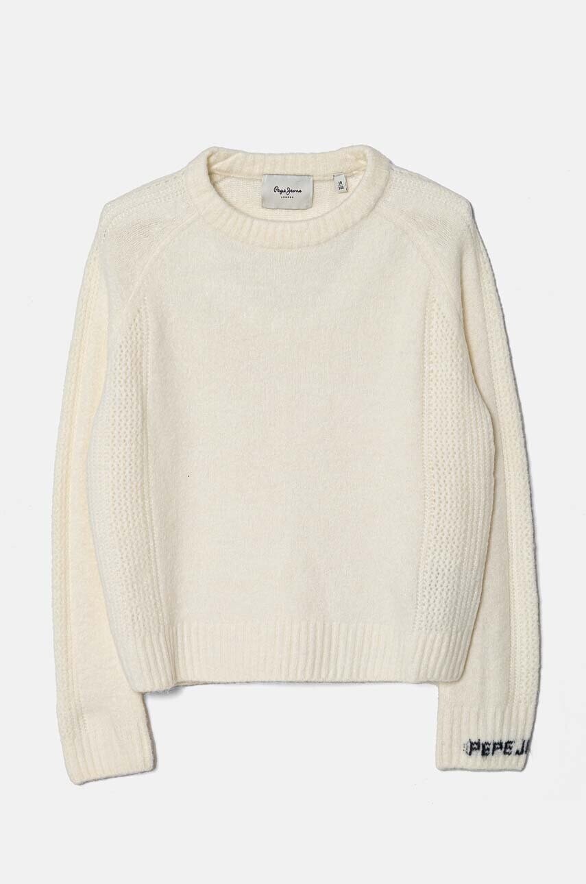 Detský sveter s prímesou vlny Pepe Jeans WINNIE béžová farba, PG701081