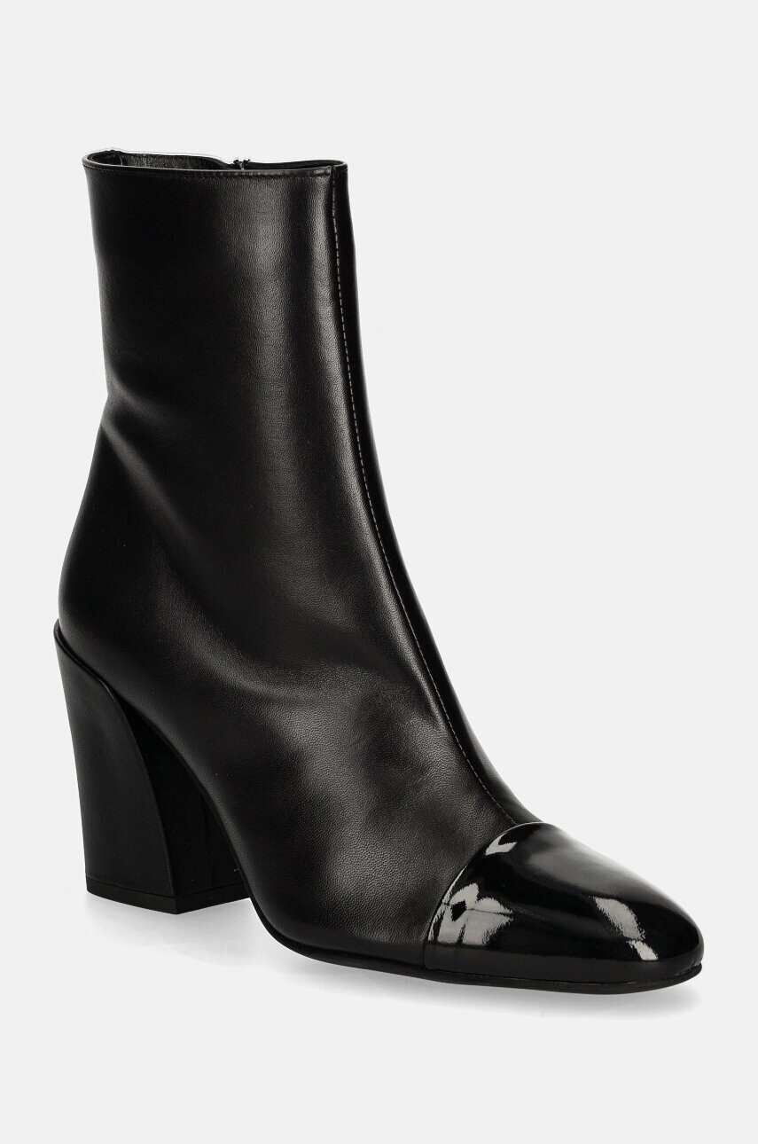 Kožené členkové topánky Furla Essential Ankle Boot dámske, čierna farba, na podpätku, YI65FNU NE0000 O6000