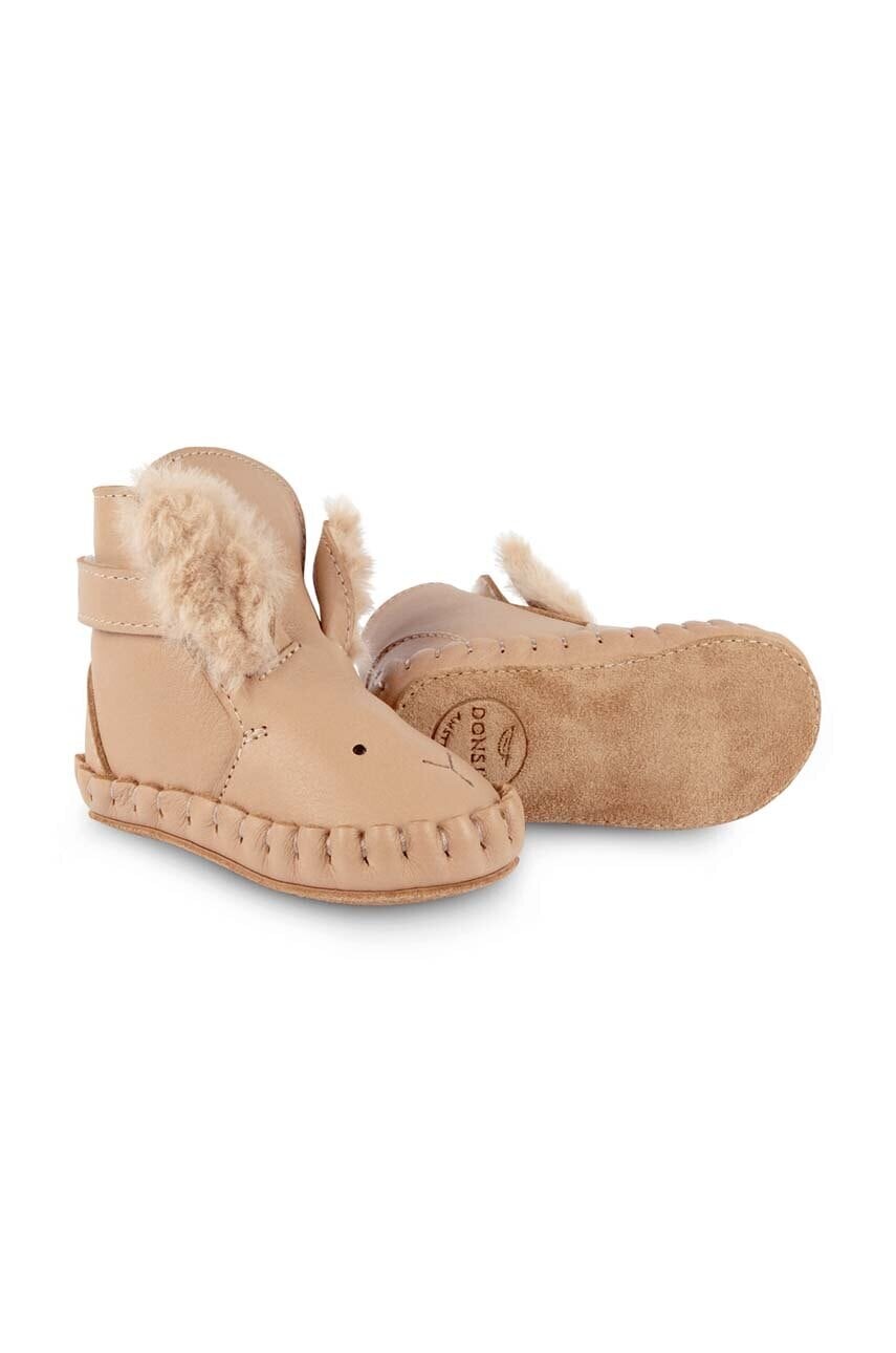 Kožené topánky pre bábätká Donsje Kapi Exclusive Booties Fluffy Bunny oranžová farba, 1028103
