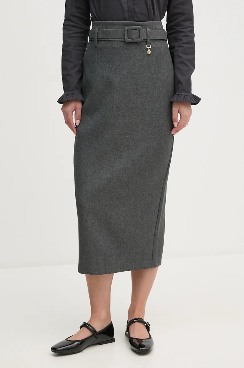 Sukňa Artigli šedá farba, midi, puzdrová, ACGO000652