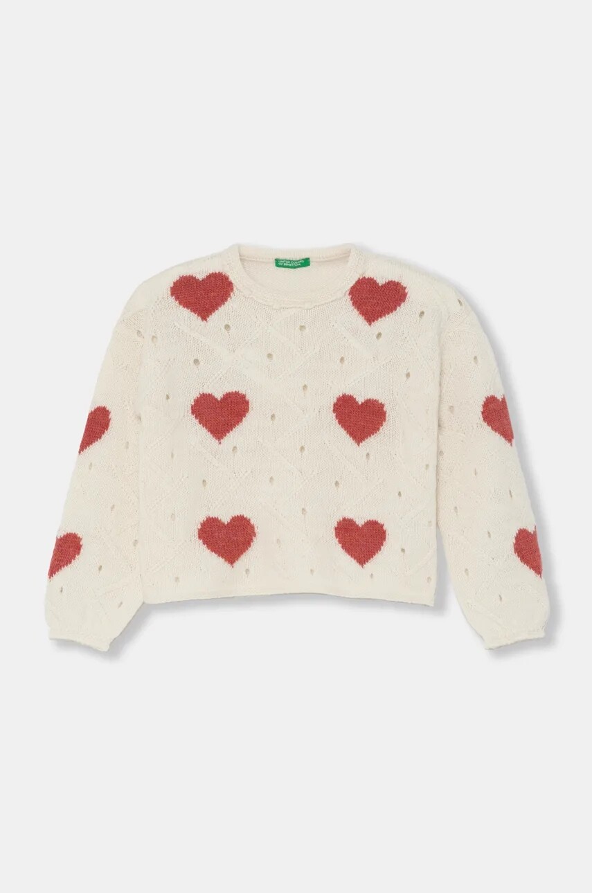 Detský sveter s prímesou vlny United Colors of Benetton béžová farba, tenký, 1076H102A