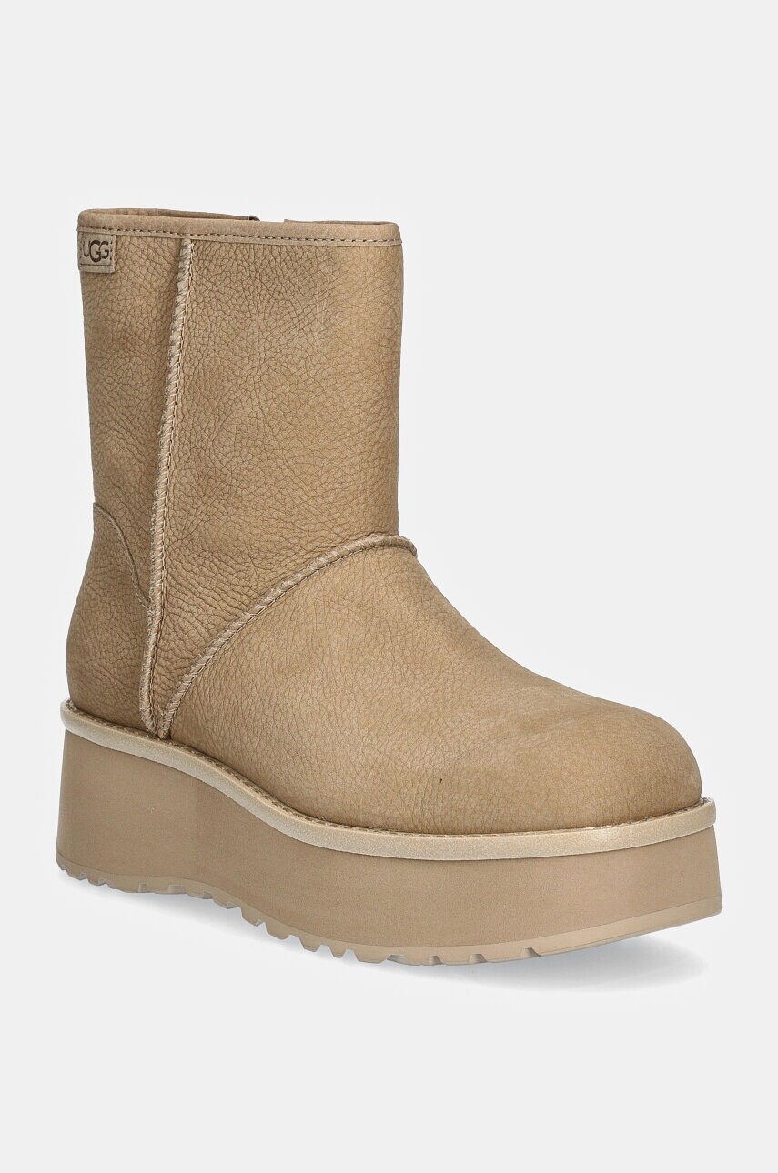 Kožené členkové topánky UGG Cityfunc Mid béžová farba, na platforme, 1163030-MDSD