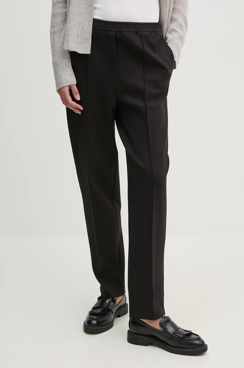 Nohavice Tommy Hilfiger dámske, čierna farba, priliehavé, vysoký pás, WW0WW43633
