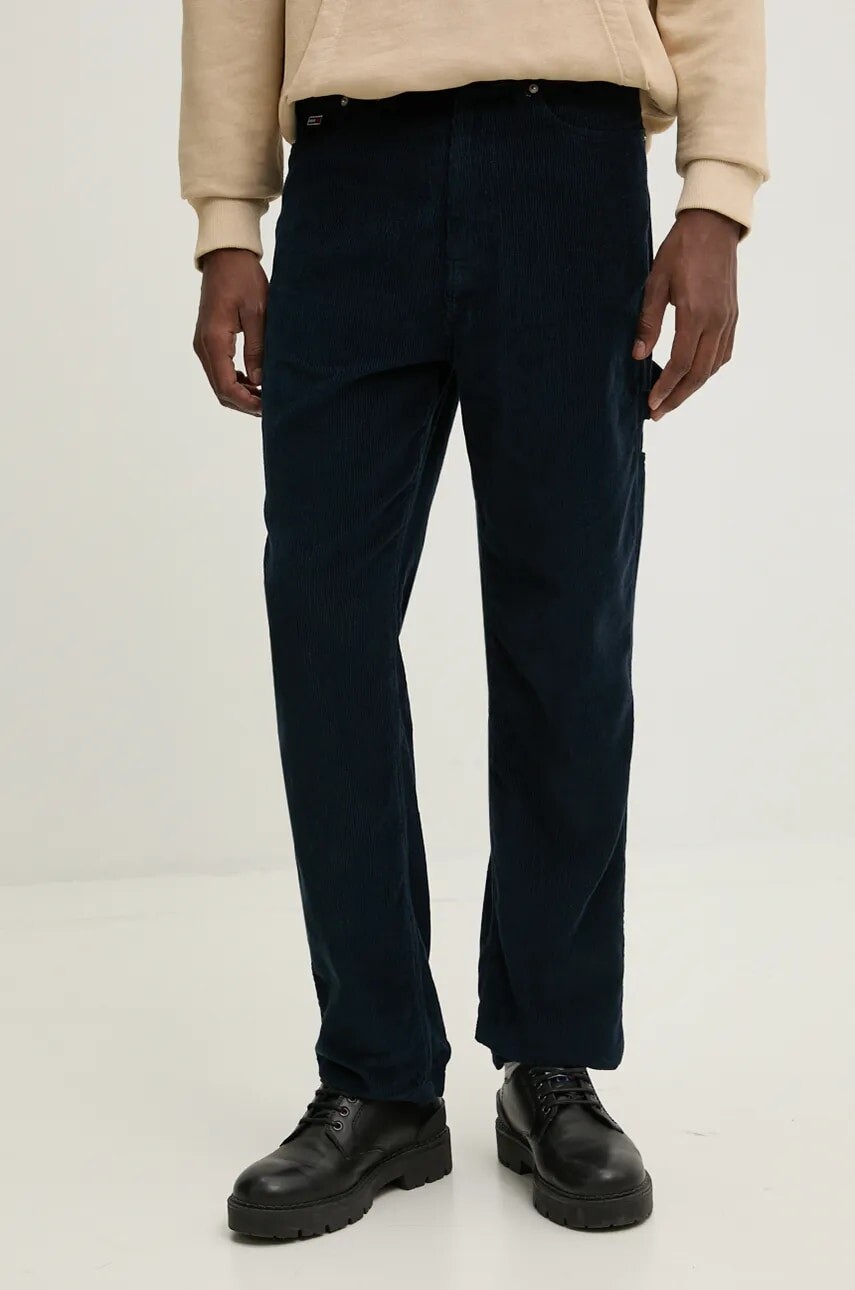 Menčestrové nohavice Tommy Jeans tmavomodrá farba, rovné, DM0DM20454