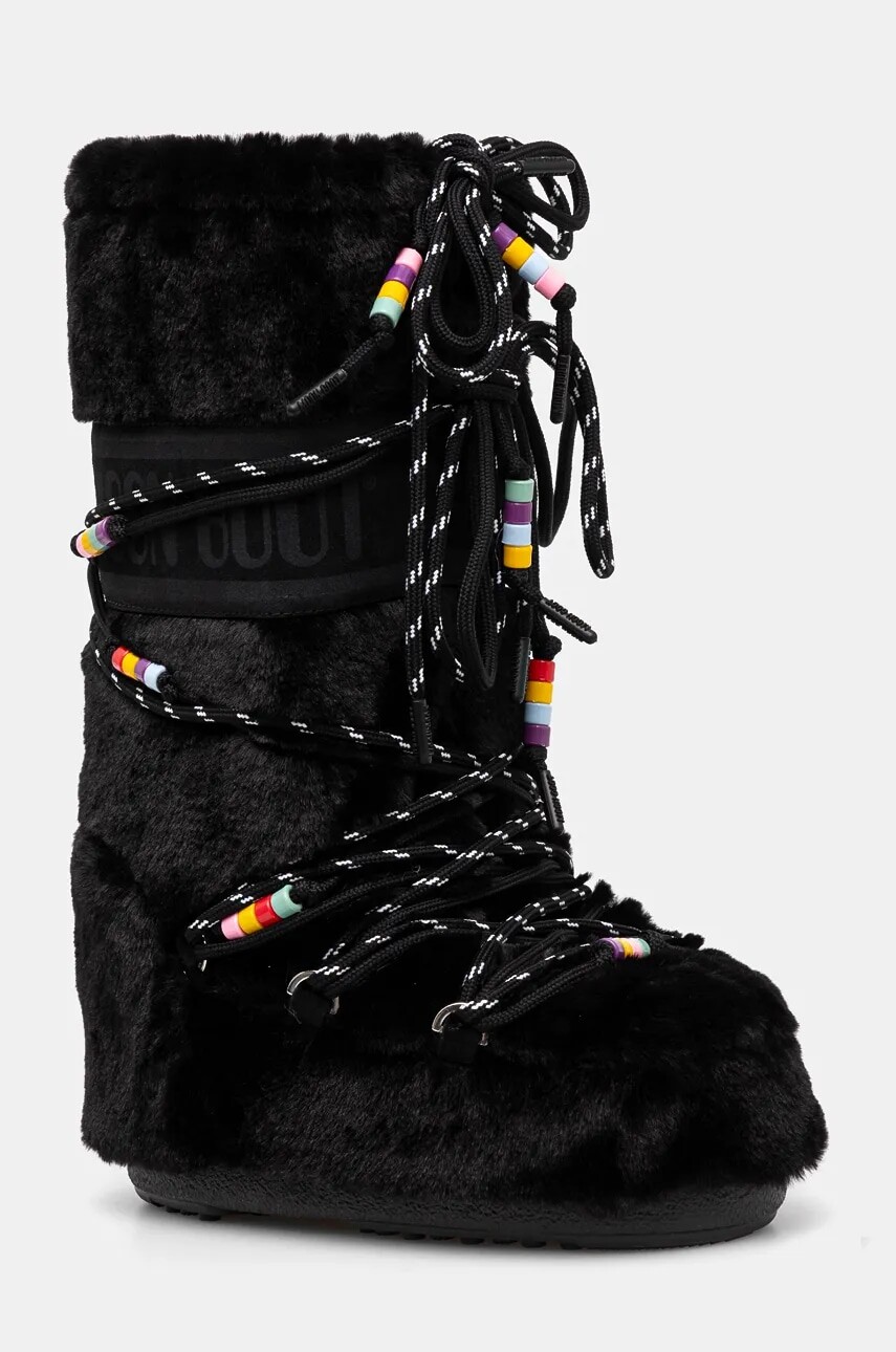 Snehule Moon Boot MB ICON FAUX FUR BEADS čierna farba, 80D1408990 N001