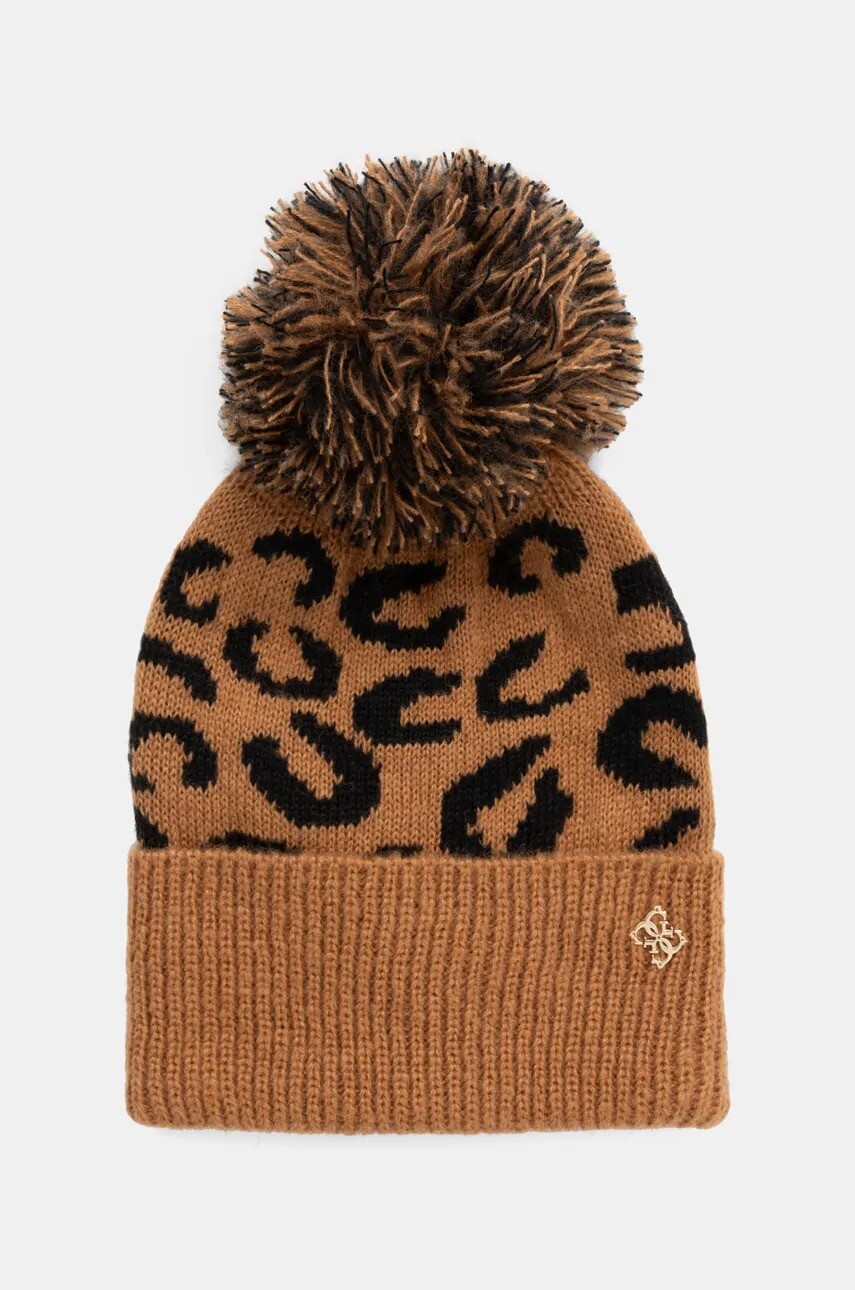 Čiapka Guess hnedá farba biela, z tenkej pleteniny, J4BZ26 Z2QP0