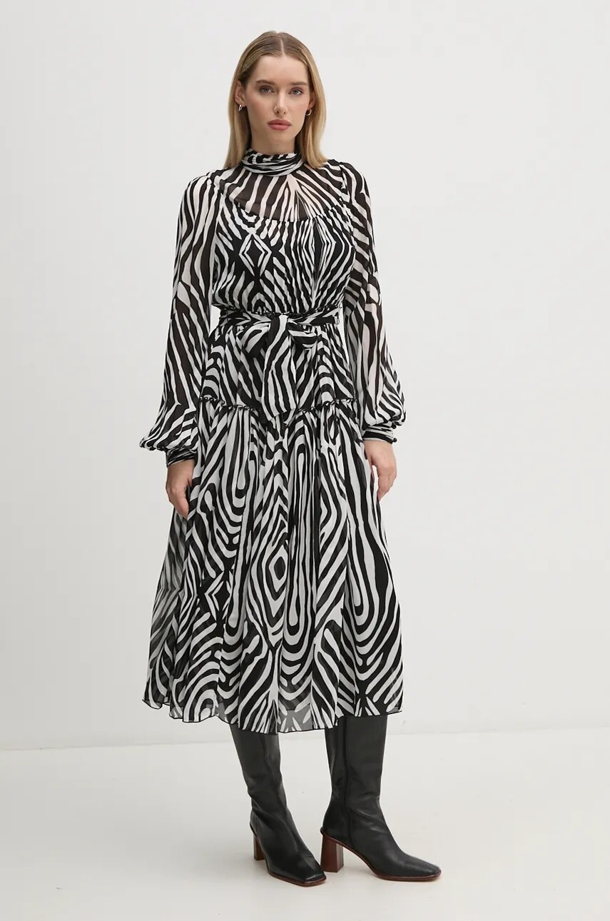 Šaty DIANE VON FURSTENBERG čierna farba, midi, áčkový strih, DVFDL3S002