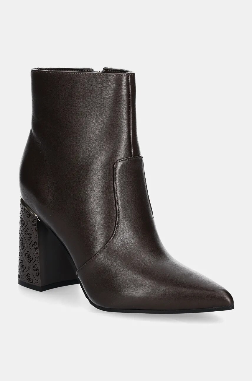 Kožené členkové topánky Guess FRENKIE dámske, hnedá farba, na podpätku, FLFFRE LEA10
