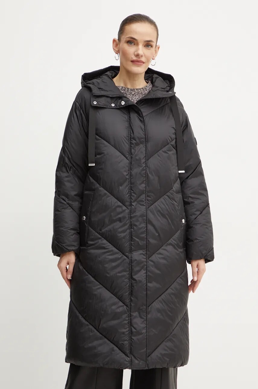 Bunda Boss Orange dámska, čierna farba, prechodná, oversize, 50524024