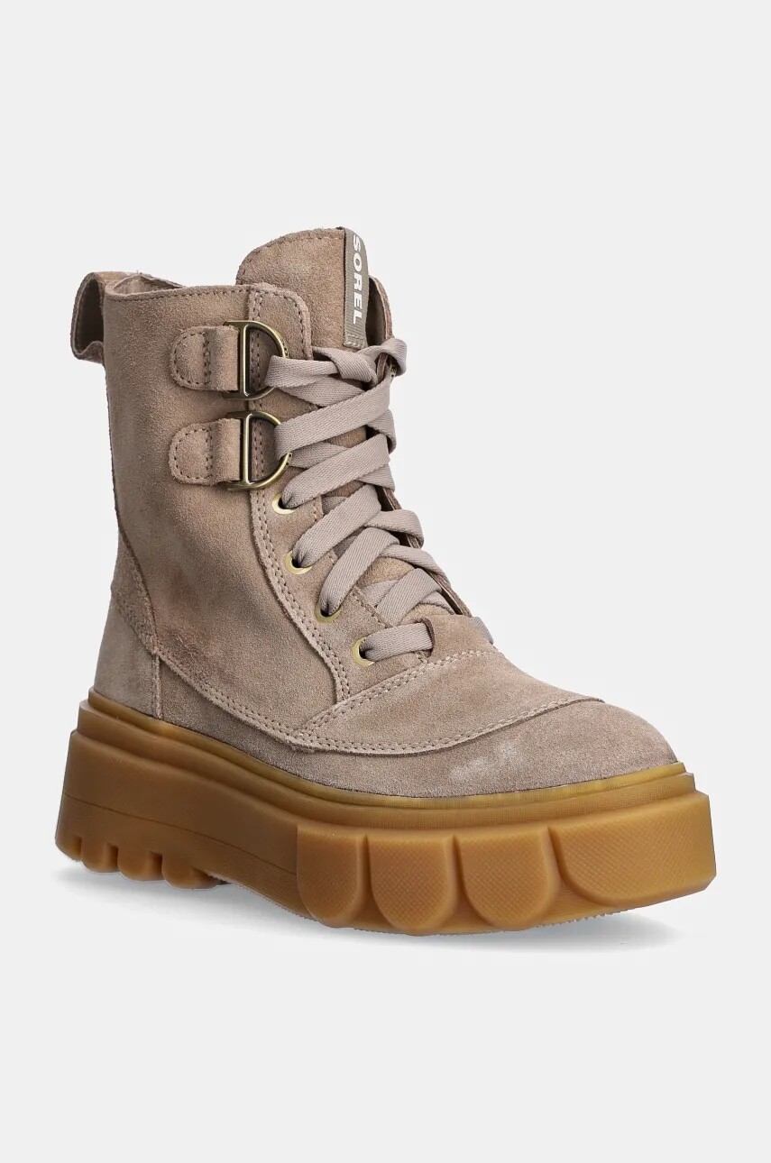 Semišové workery Sorel CARIBOU X BOOT LACE WP dámske, béžová farba, na platforme, 2048431265