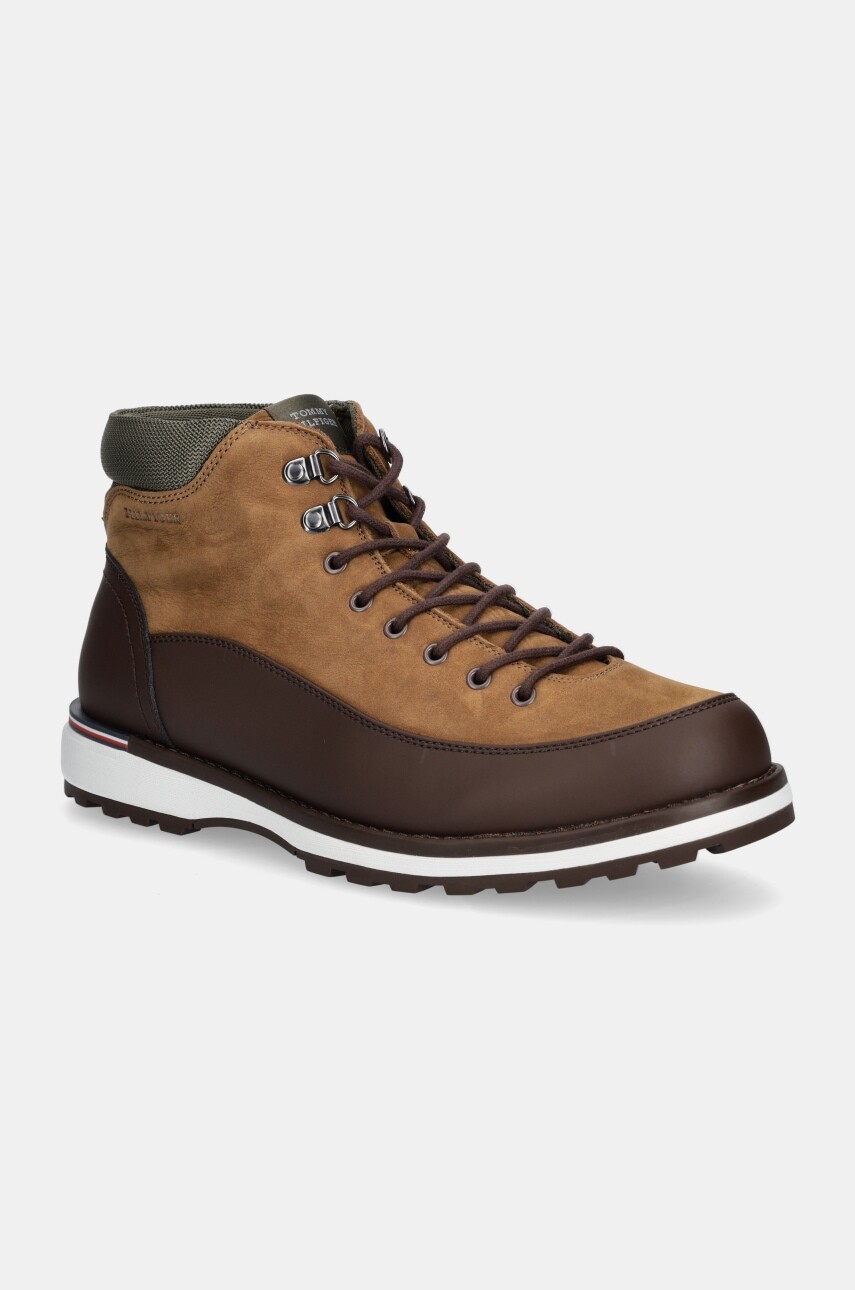 Topánky Tommy Hilfiger CORPORATE OUTDOOR NUBUCK BOOT pánske, hnedá farba, FM0FM05190