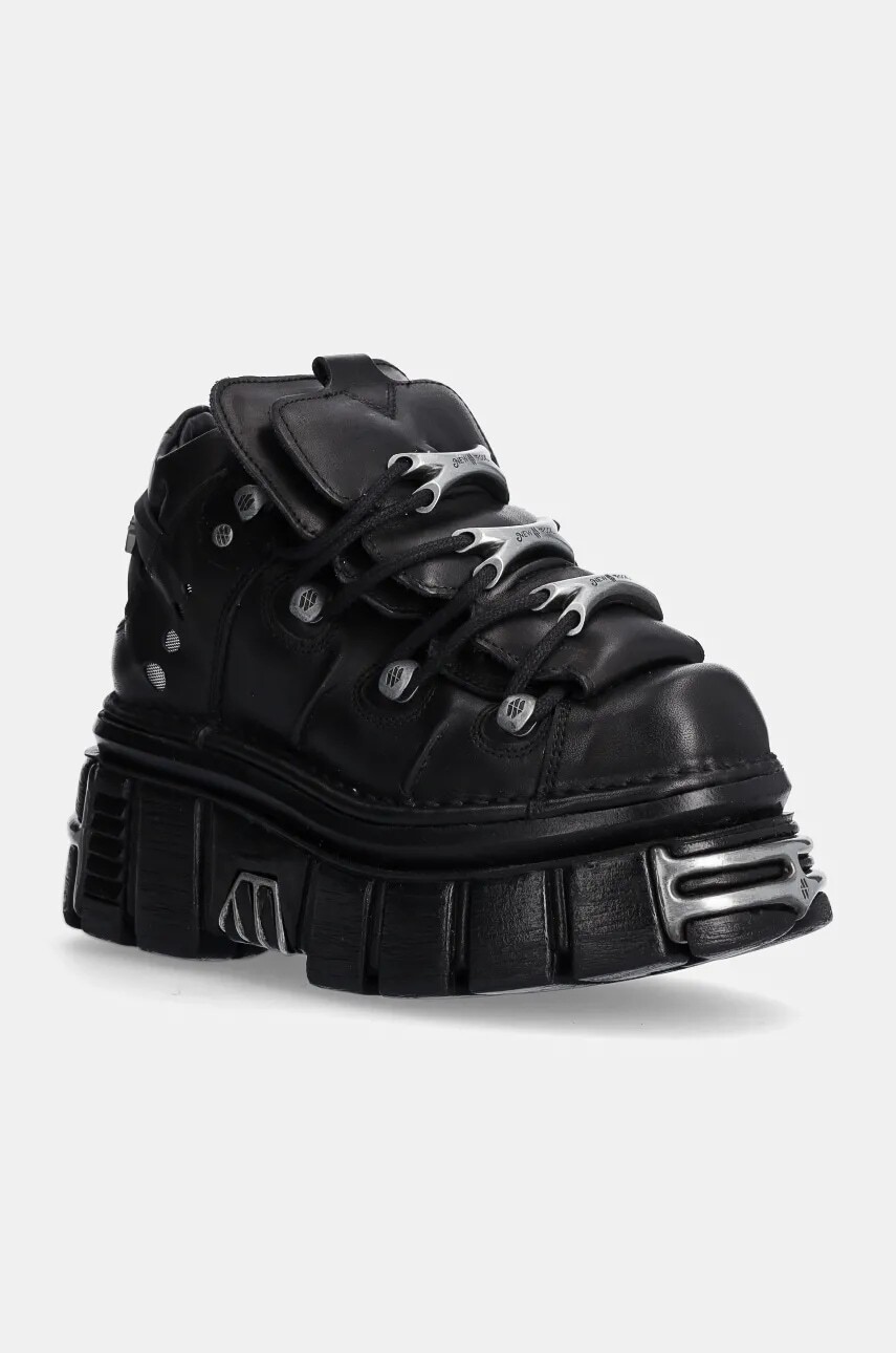 Kožené tenisky New Rock Nomada Negro + Tower Negro Lateral E14 Acero čierna farba, M-106-S112