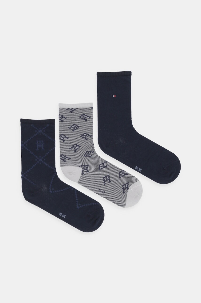 Ponožky Tommy Hilfiger 3-pak dámske, tmavomodrá farba, 701229863