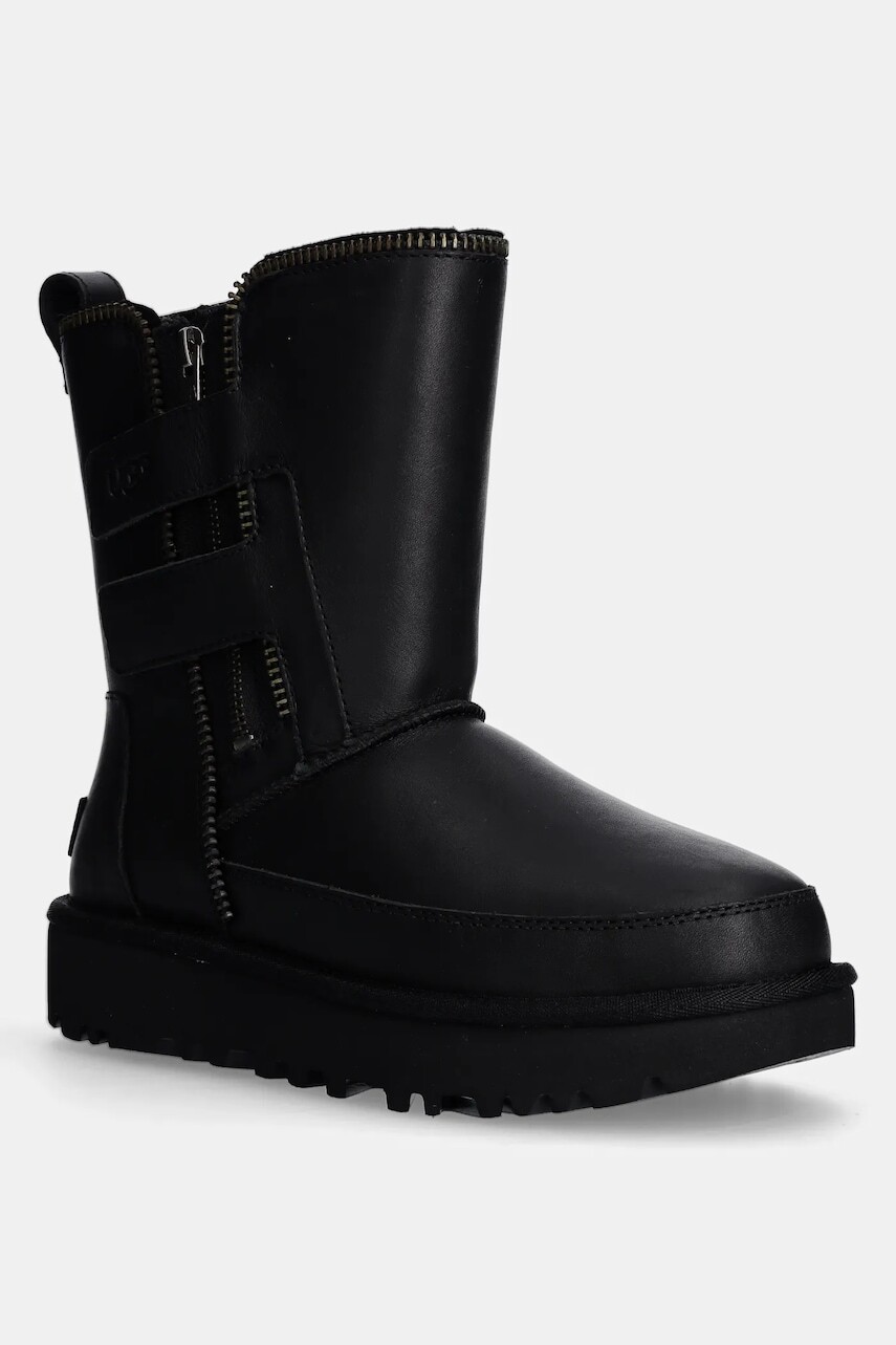 Kožené snehule UGG Classic Short Moto Boot čierna farba, 1164710-BLK