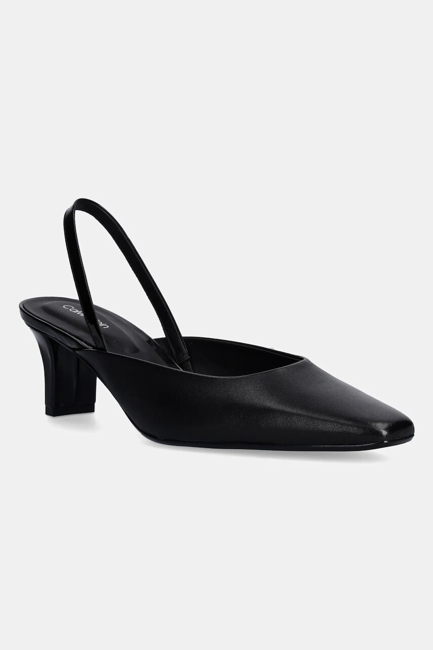 Kožené lodičky Calvin Klein HEEL SLING PUMP 50 - LTH čierna farba, na podpätku, s otvorenou pätou, HW0HW02267