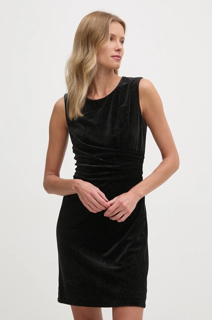 Zamatové šaty Dkny čierna farba, mini, áčkový strih, DD4IFB51