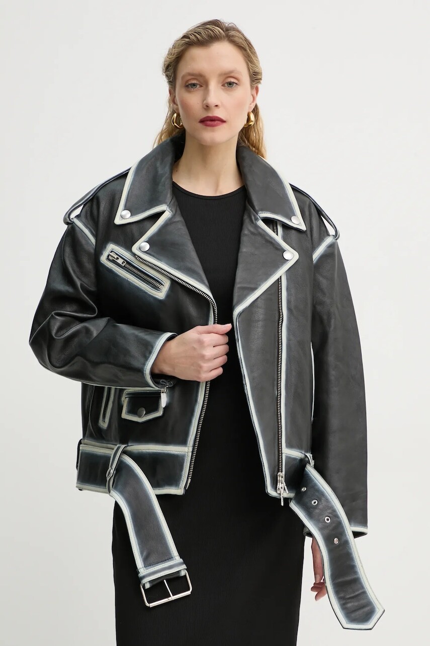 Kožená bunda Stand Studio Irene Jacket dámska, čierna farba, prechodná, 62272-7030